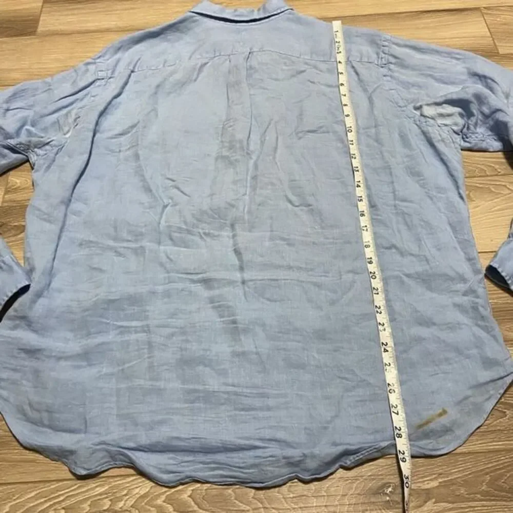 Vintage Polo Ralph Lauren Shirt Mens XL Blue 100% Linen Button‎ Up Pockets Flaws